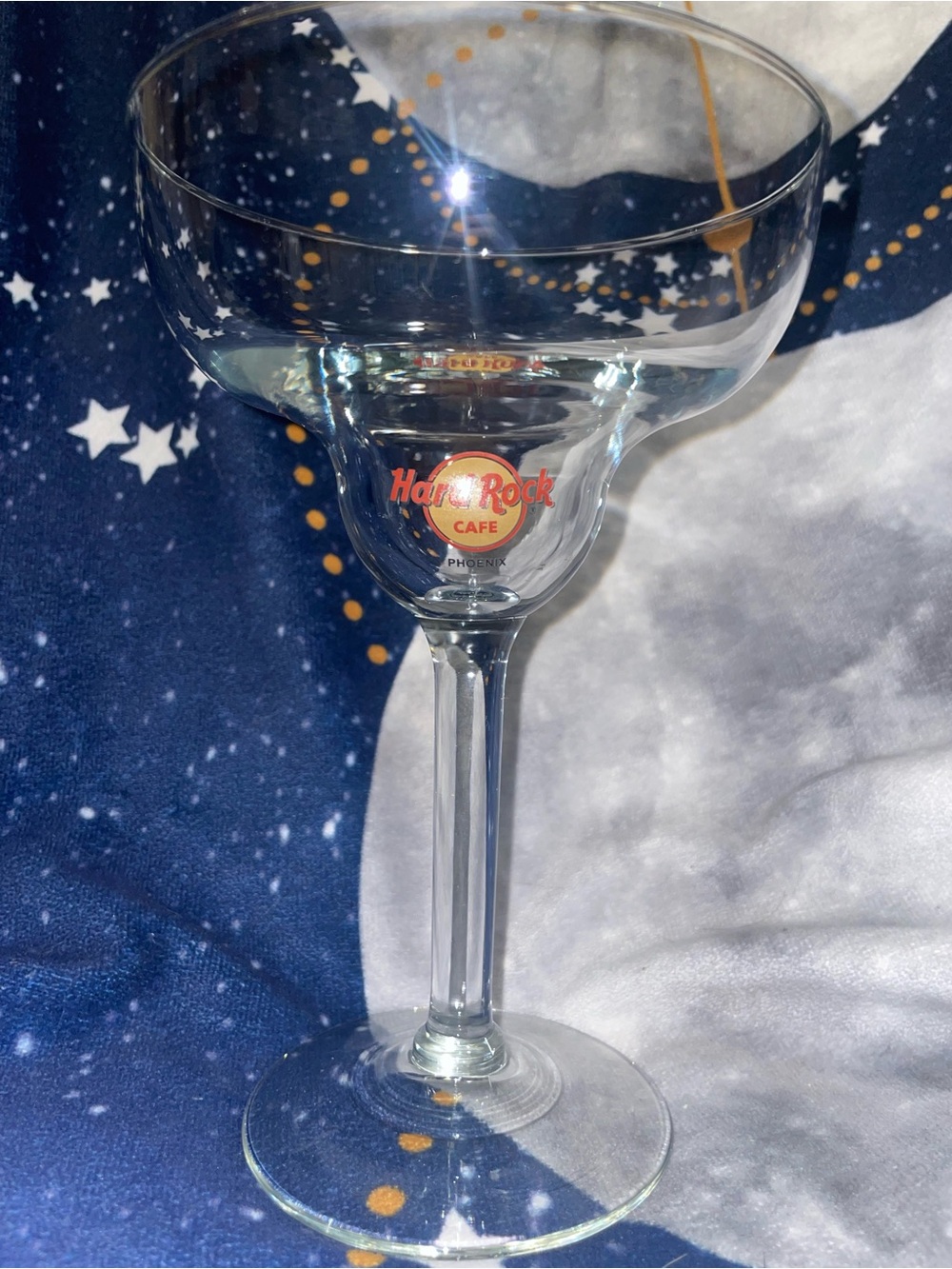 Hard Rock Cafe Clear Margarita Glass with Red & Gold Logo